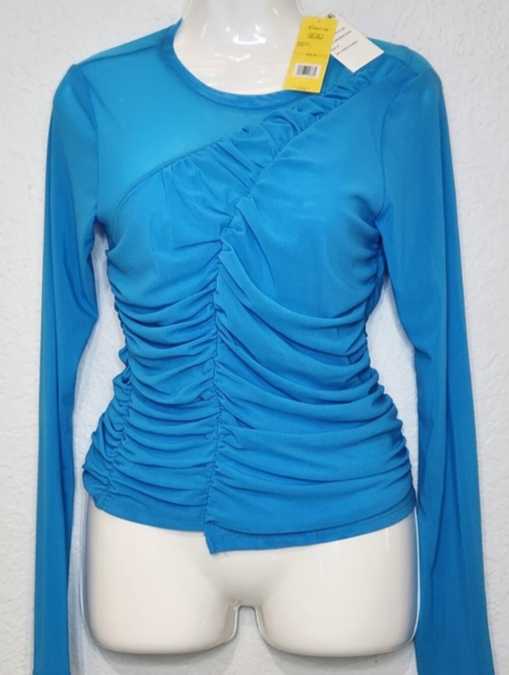 Circus by Sam Edelman IMOGEN RUCHED LONG SLEEVE MESH TOP/Dresden Blue Sz M